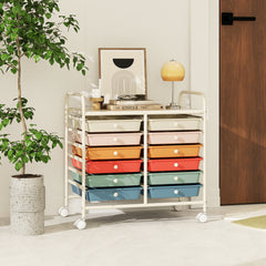 Storage Rolling Cart with Drawer and Large Countertop Side Handles-Macaron