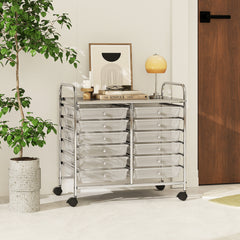 Storage Rolling Cart with Drawer and Large Countertop Side Handles-Transparent