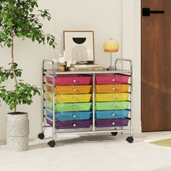 Storage Rolling Cart with Drawer and Large Countertop Side Handles-Colourful
