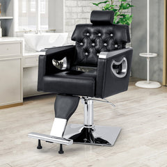 Adjustable Swivel Barber Chair with Padded Backrest in Black, image 2