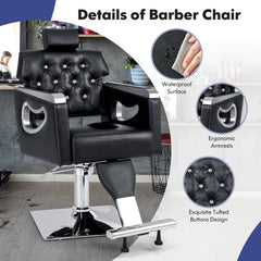 Adjustable Swivel Barber Chair with Padded Backrest in Black, image 7