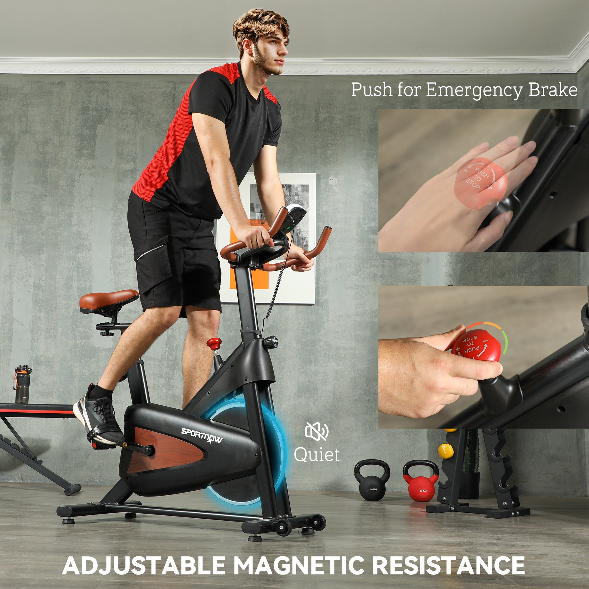 SPORTNOW Quiet Stationary Exercise Bike with Adjustable Resistance, Seat, Black