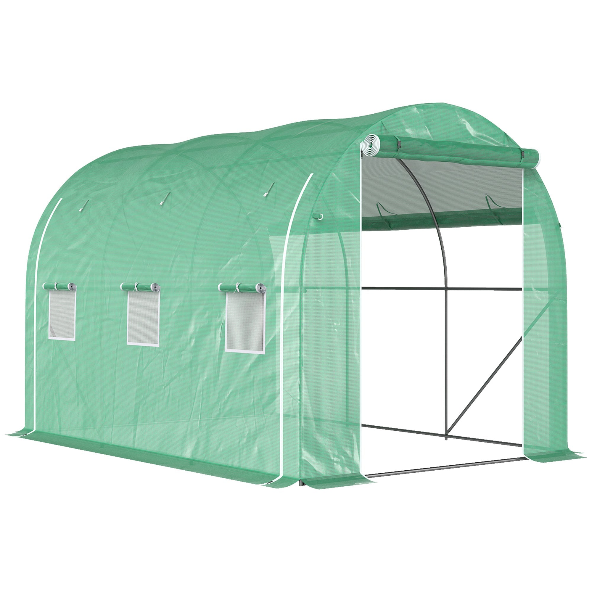 Outsunny 296 x 196cm Steel Frame Polytunnel Greenhouse - Green