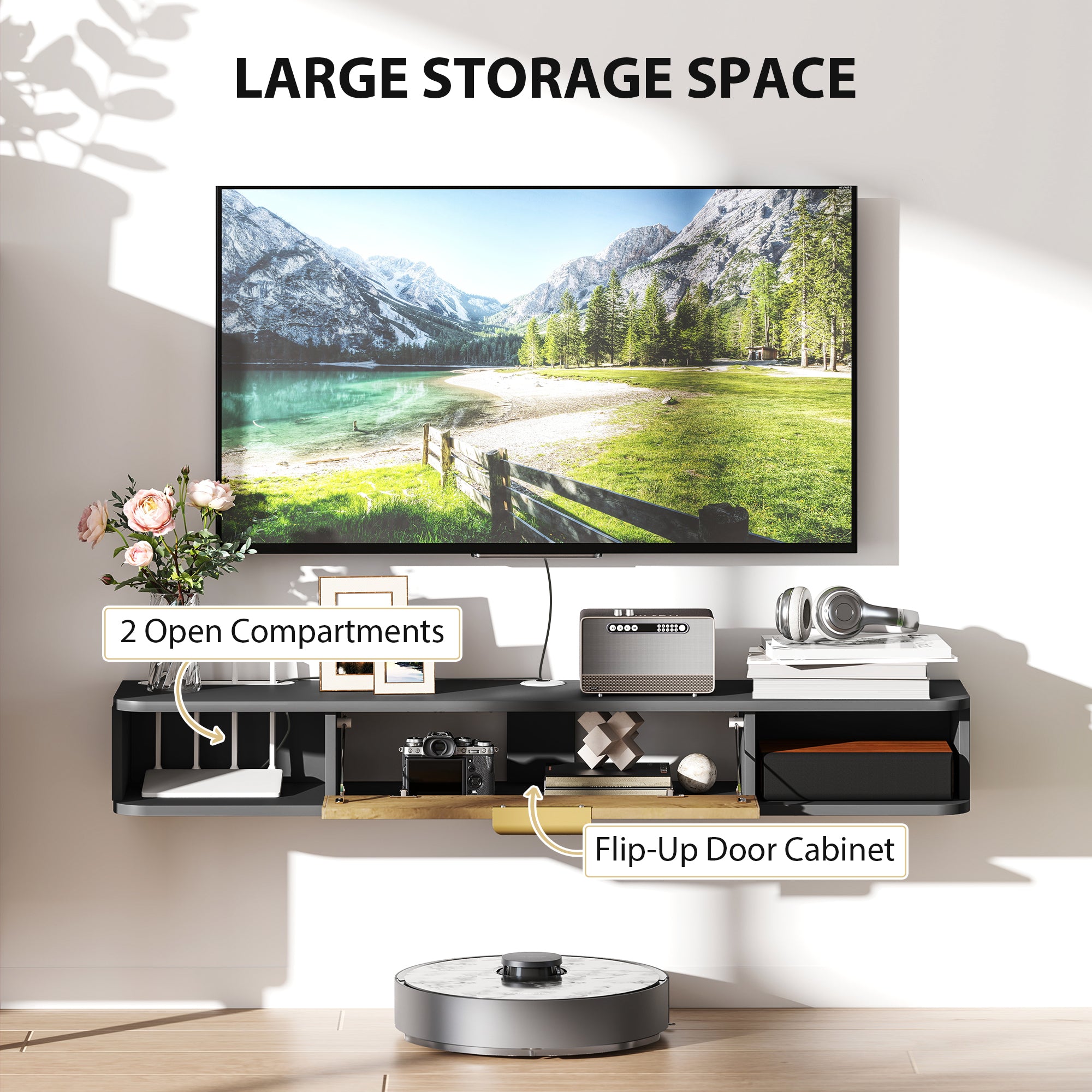 HOMCOM 120 cm Floating TV Stand with Storage - Charcoal Grey