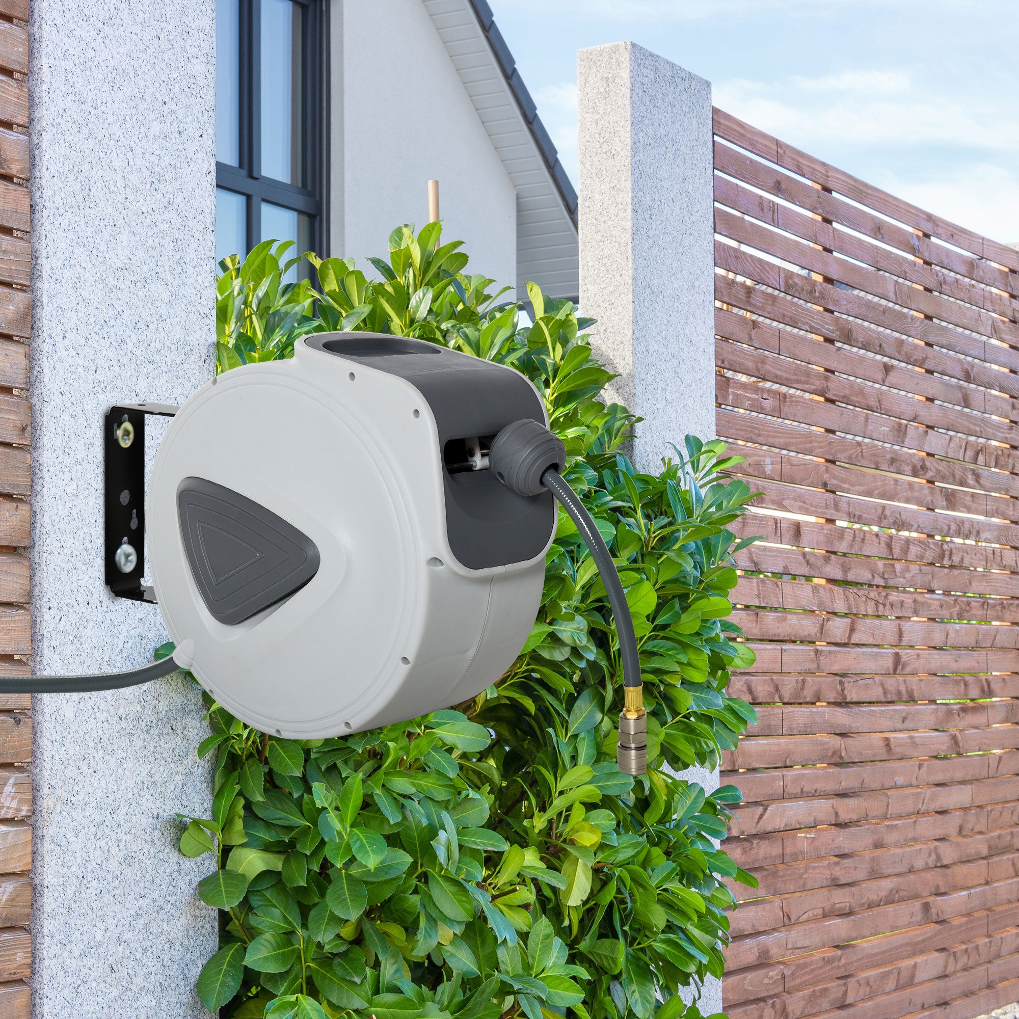 DURHAND Retractable Air Hose Reel 15m+ 140cm Hose Diameter 3/ 8" 9.5mm, Hose Connector 1/ 4" BSP, Wall Mount Auto Rewind Hose- Reel