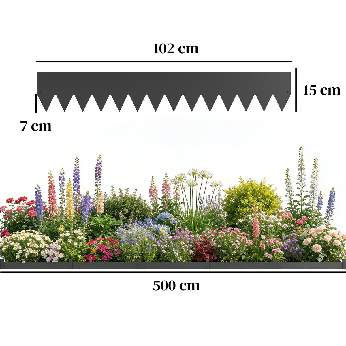 Outsunny 5pcs Garden Fence, Metal Picket Fence Panels, 115x15cm, Black