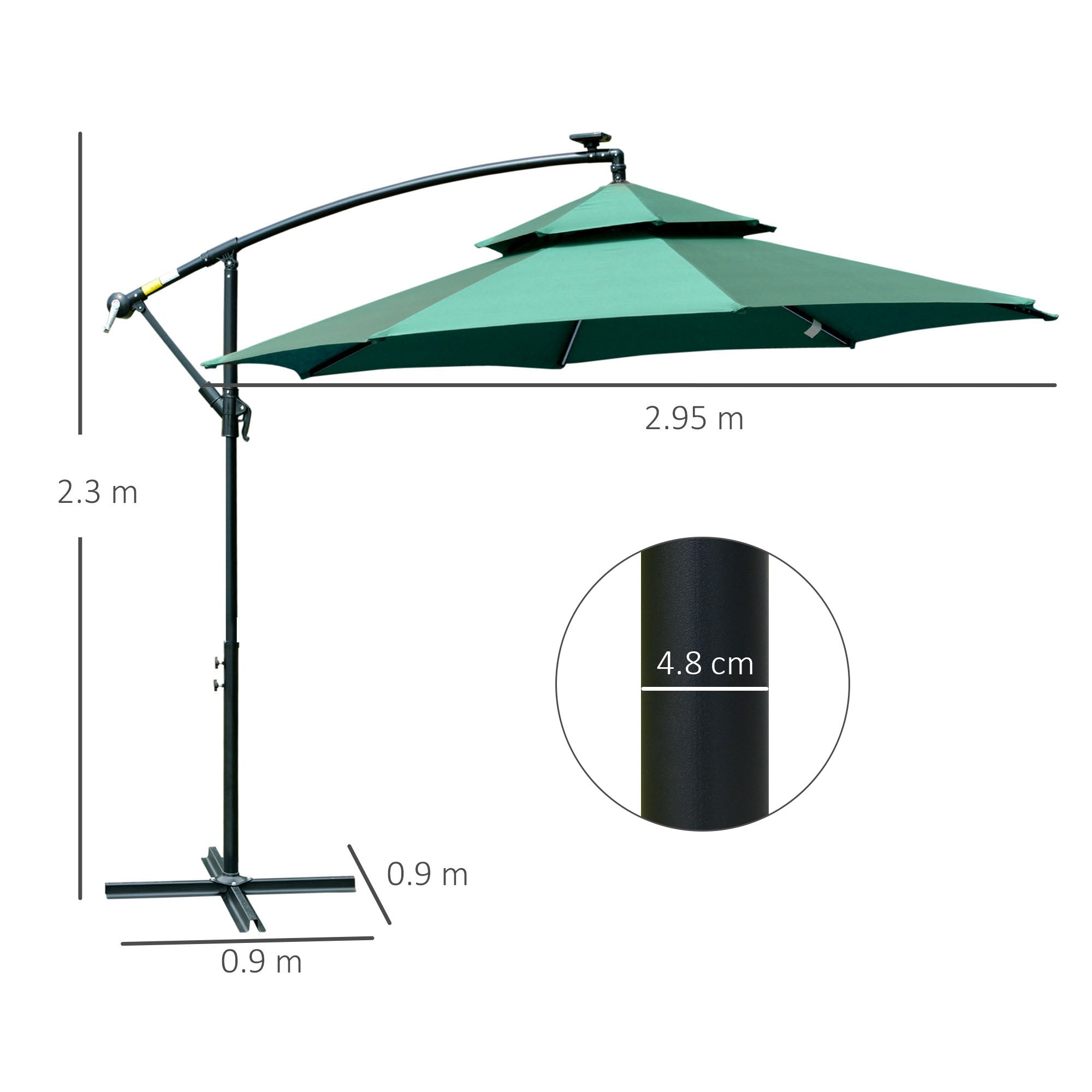 Outsunny 3m LED Light Overhanging Parasol - Green