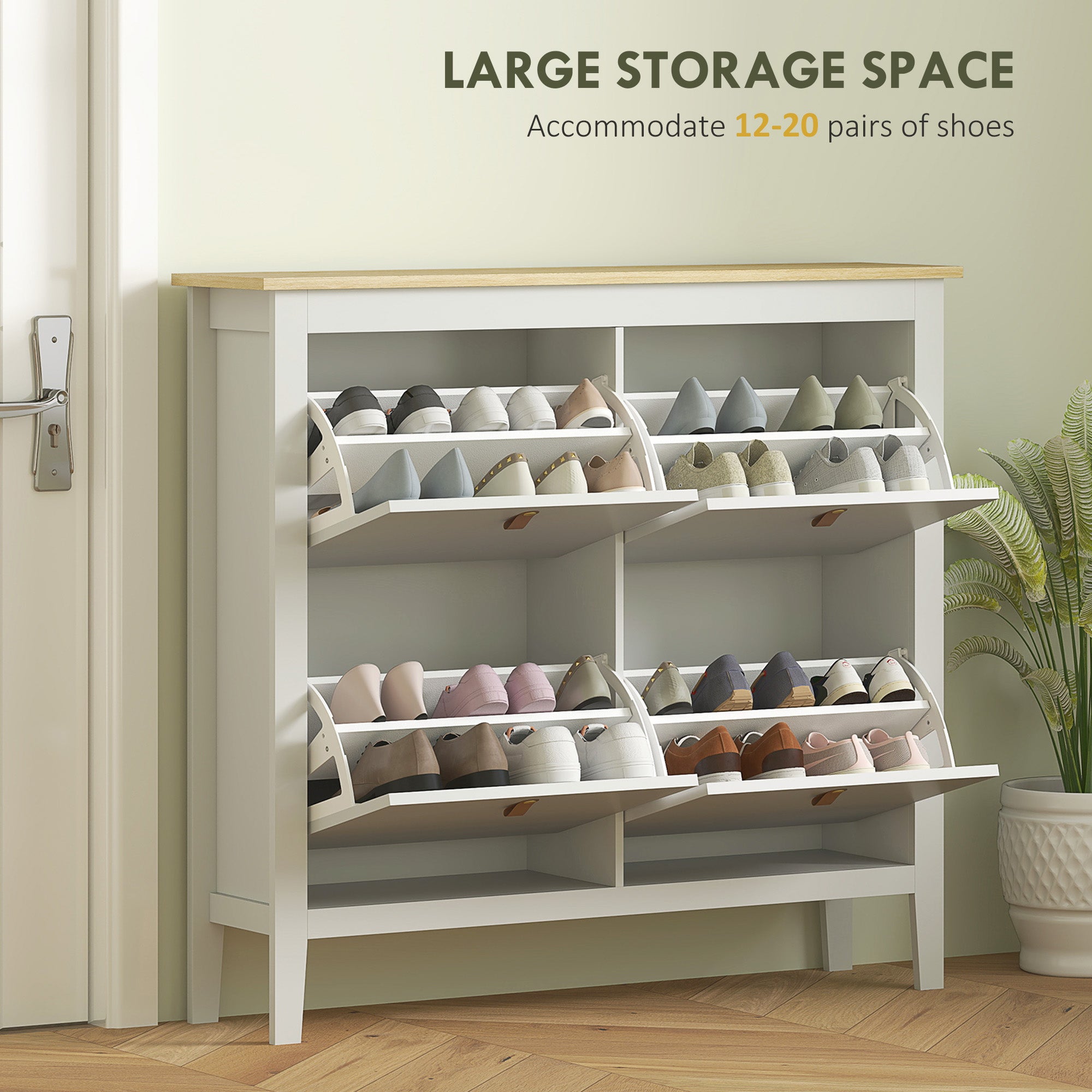 HOMCOM Modern Four-Drawer Shoe Cabinet - White