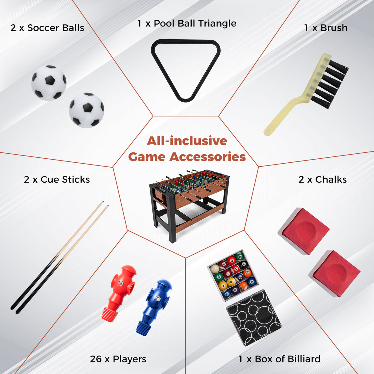 Swivel Game Table 2-in-1 Foosball and Pool Combo Space-saving-Brown