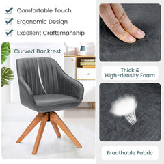 Close up of the grey fabric dining chair showing comfortable touch and breathable fabric