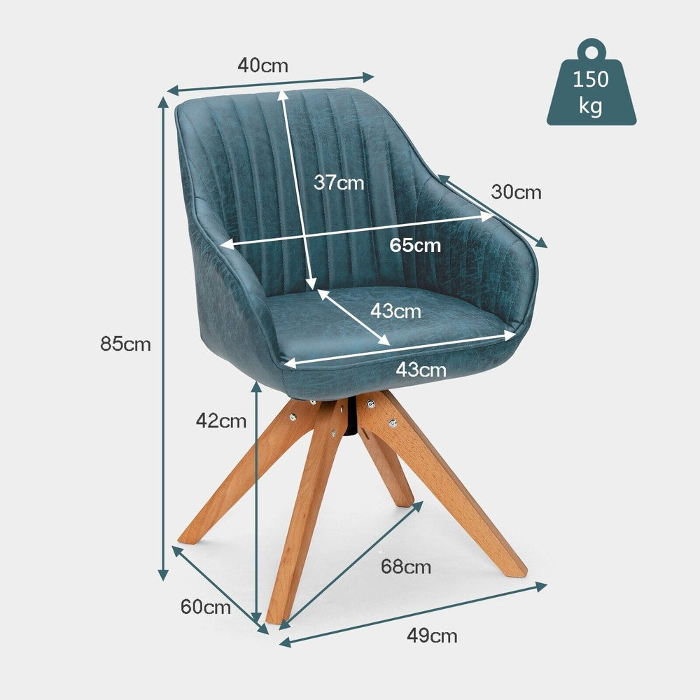 Size diagram for the blue swivel accent chair with dimensions