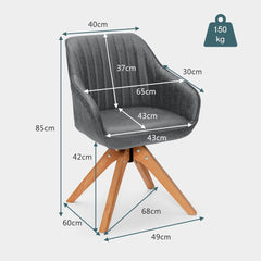 Dimensions of the grey fabric dining chair with wooden legs