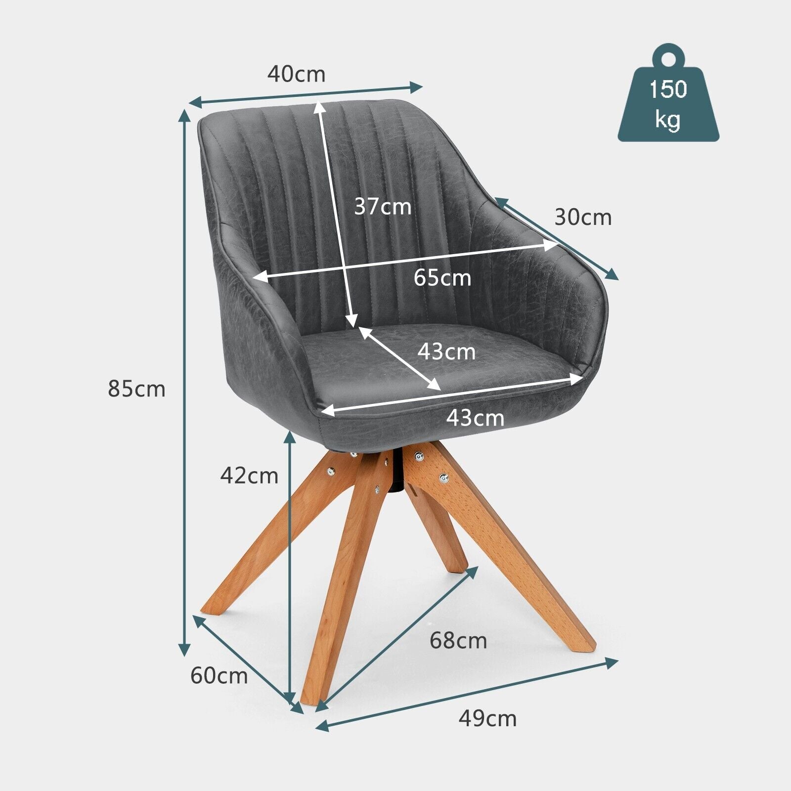 Set of 2 360¬∞ Swivel Accent Chair with Solid Wood Legs-Grey