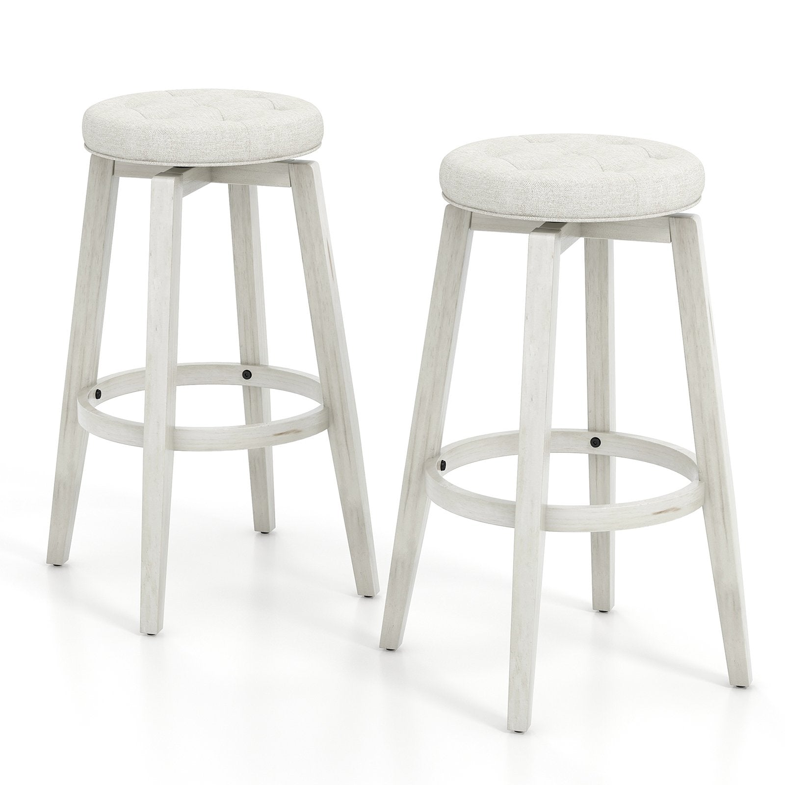 Swivel Bar Stool Set of 2 with Footrest Retro-White-76 cm