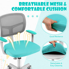 Kids Height-Adjustable Swivel Computer Desk Chair with Lumbar Support-Turquoise