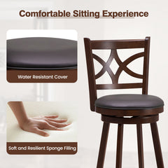 61/74 cm Swivel Counter Height Bar Stools with Backrest and Footrest-61 cm