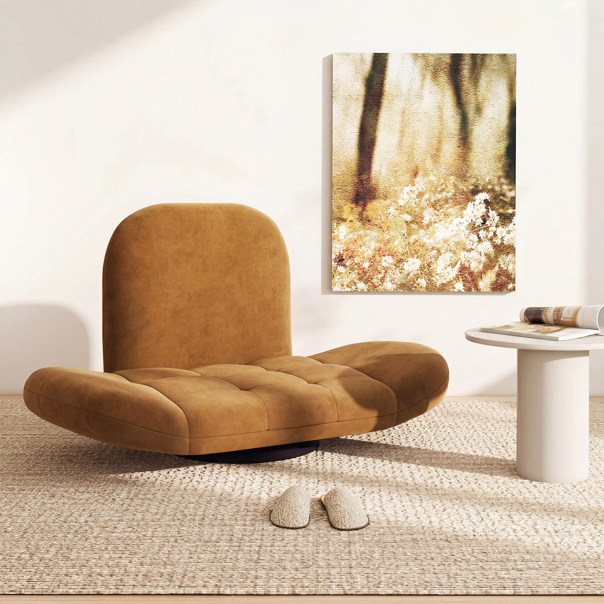 Swivel Floor Chair with Adjustable Backrest and Armrests-Coffee