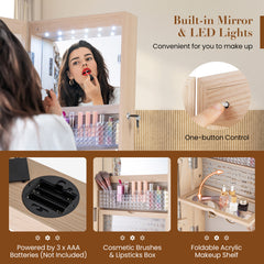 360° Swivel Lockable Jewelry Armoire Cabinet with Full-Length Mirror-Natural