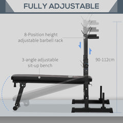 HOMCOM Adjustable Weight Bench, Foldable Bench, with Barbell Rack, Black