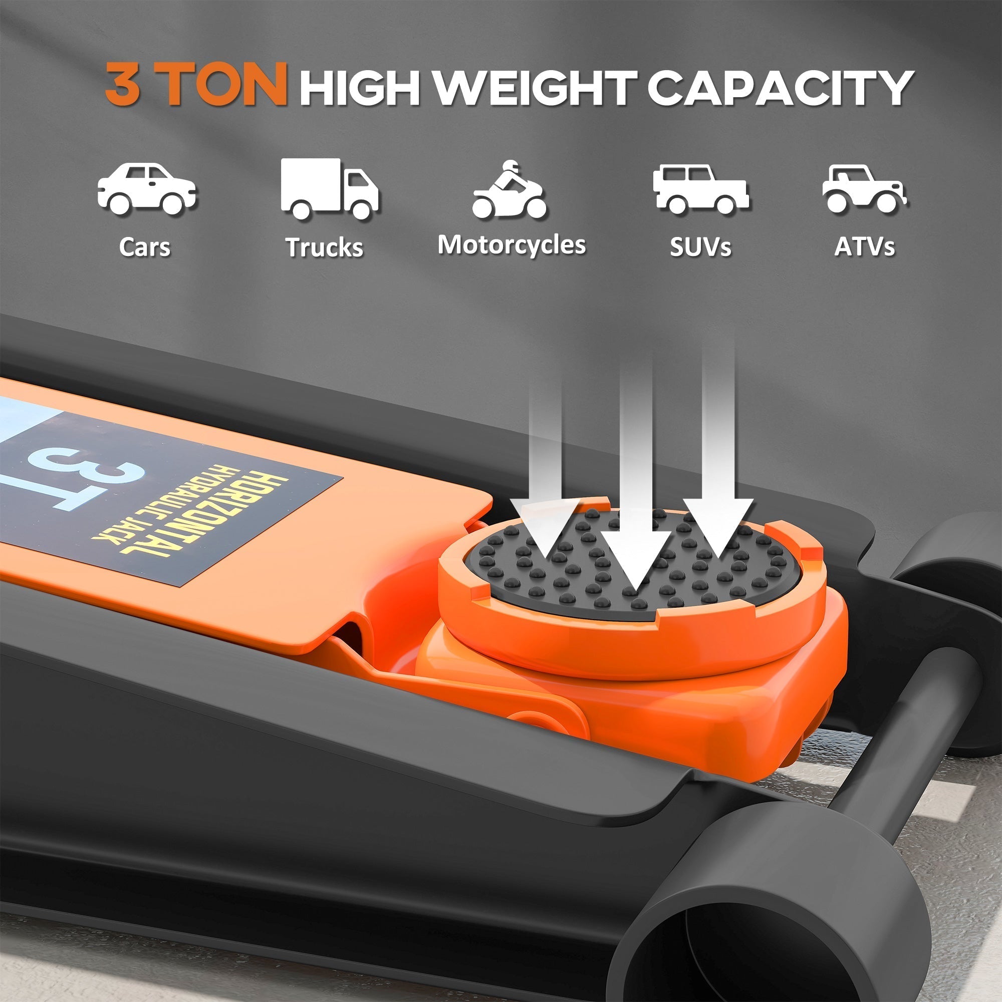 HOMCOM 3 Ton Hydraulic Low-Profile Floor Jack, with 7.5-50.5cm Lifting Range, Wheels, Orange