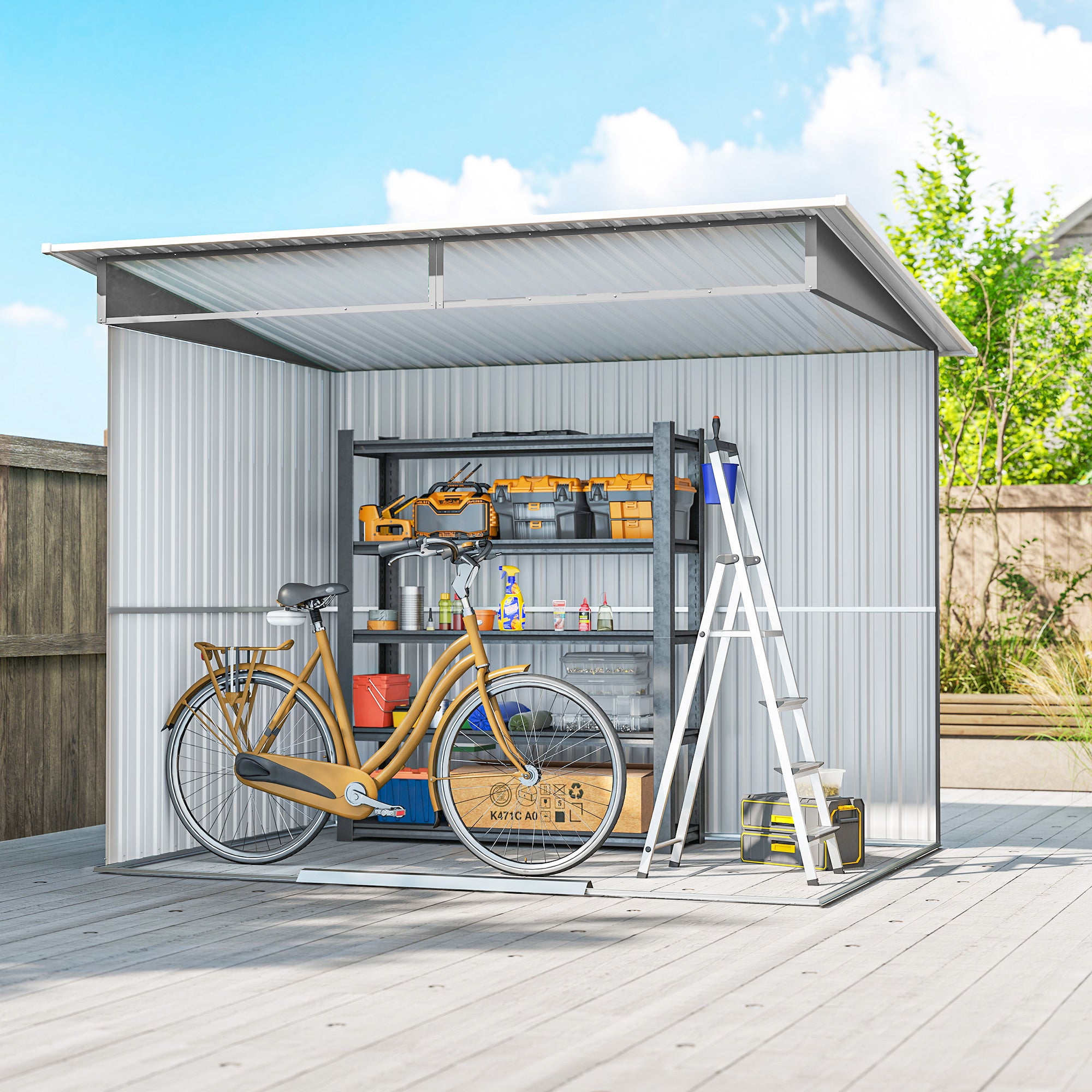 Outsunny Garden Metal Storage Shed House Hut Gardening Tool Storage w/ Tilted Roof and Ventilation 8.5 x 6ft, Grey