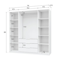 White Mirrored Hinged Door Wardrobe 196cm – HAMPTON D4