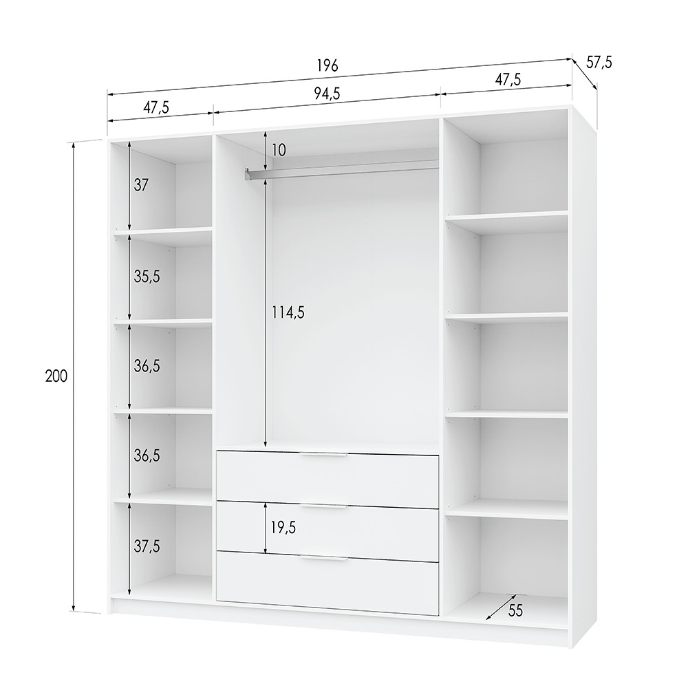 Blue Mirrored Hinged Door Wardrobe 196cm – HAMPTON D4