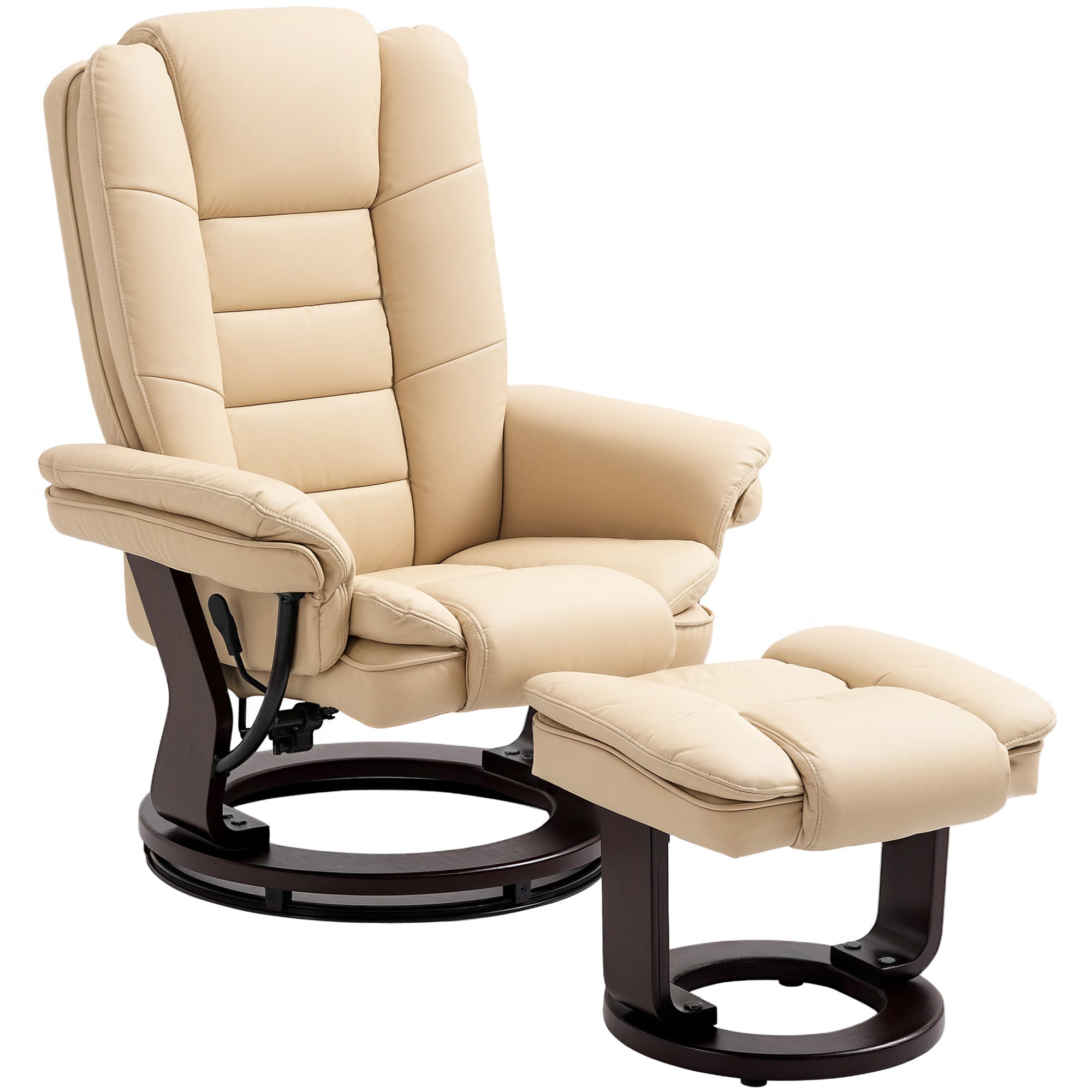 HOMCOM Faux Leather 135 Reclining Chair and Footstool - Beige