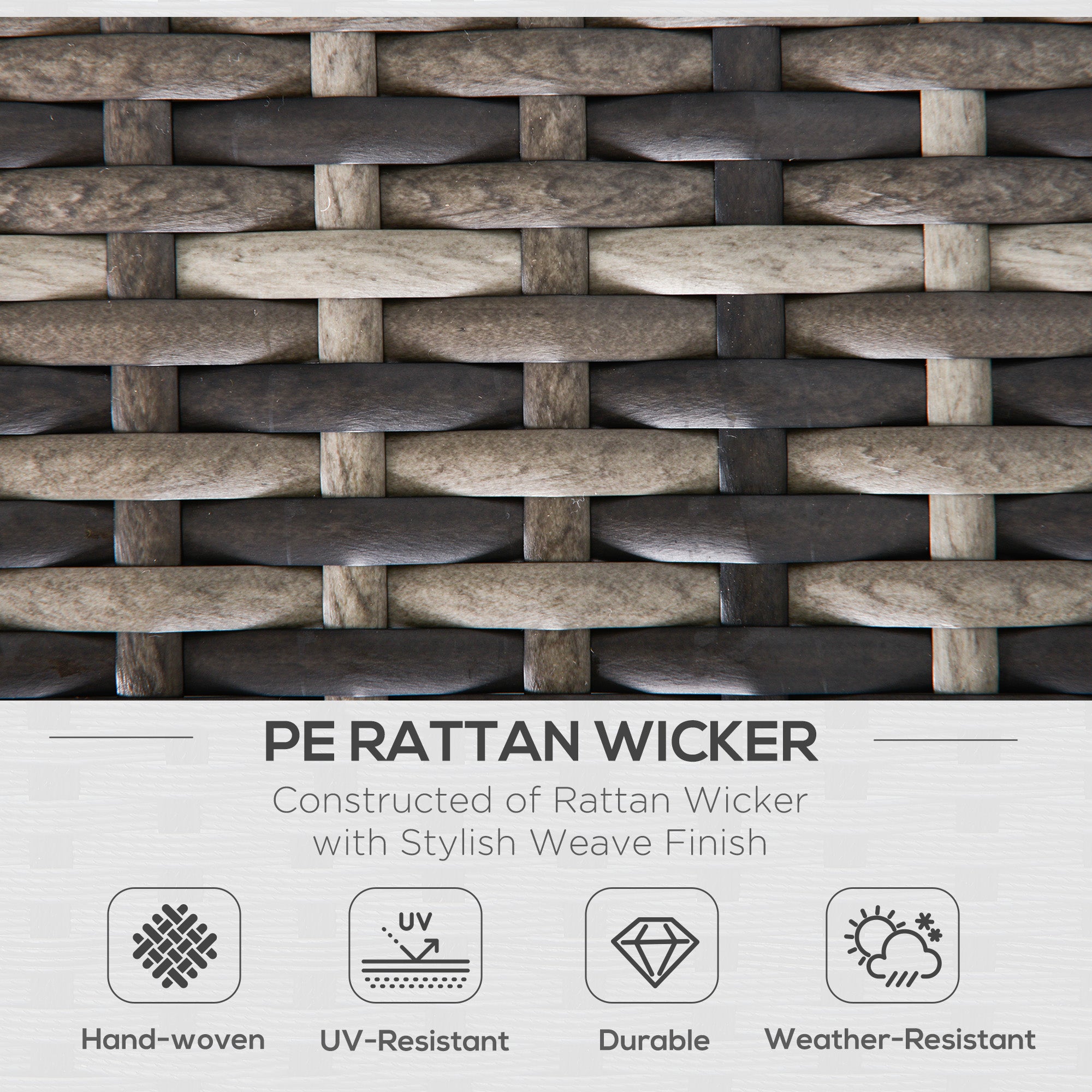 Outsunny Outdoor PE Rattan Corner Sofa, Garden Wicker Furniture Single Sofa Chair w/ Cushions, Deep Grey