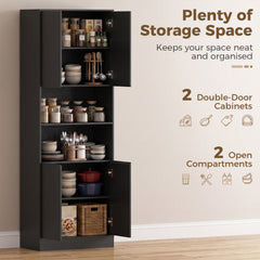 HOMCOM 170 cm Kitchen Pantry Cabinet, Freestanding Storage Cabinet with Soft-Close Hinges, Black Wood Effect