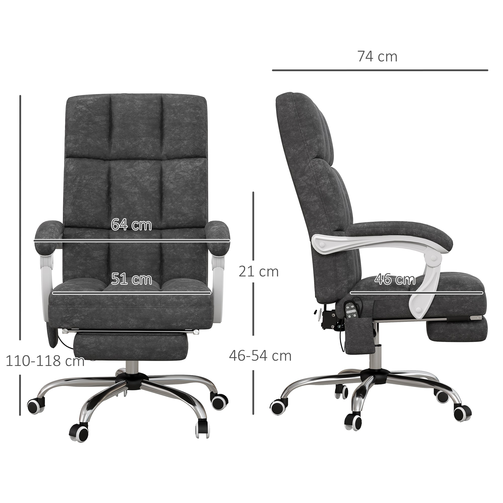Vinsetto Massage Office Chair, Ergonomic Desk Chair, Comfy Work Study Chair with Heat, Padded Seat, 135√Ç¬∞ Reclining Back and Footrest for Home Office, Charcoal Grey