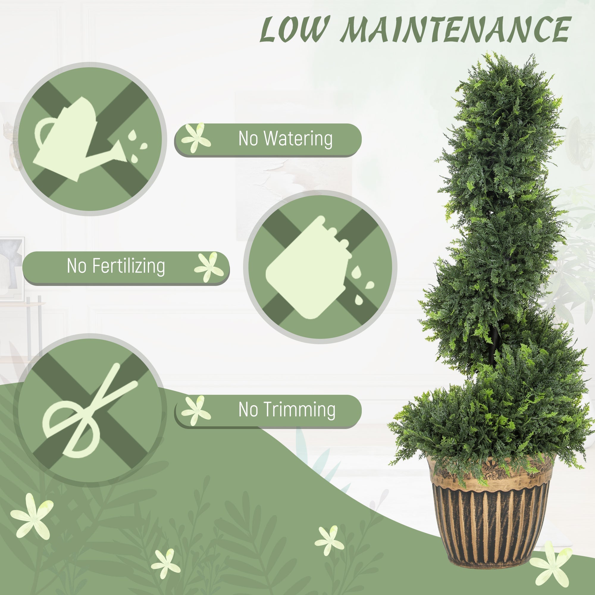 HOMCOM Set of 2 Artificial Plants, Topiary Spiral Boxwood Cypress Trees with Pot, for Home Indoor Outdoor Decor, 90cm