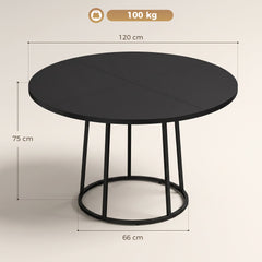 HOMCOM Dining Table Space Saving Kitchen Table Spliced Tabletop Conical Metal Base 120 cm Round Black