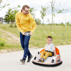 AIYAPLAY 360 Rotation Kids Bumper Car, 12V Waltzer Car with Remote Control, Dual Joysticks, Music Lights, Orange