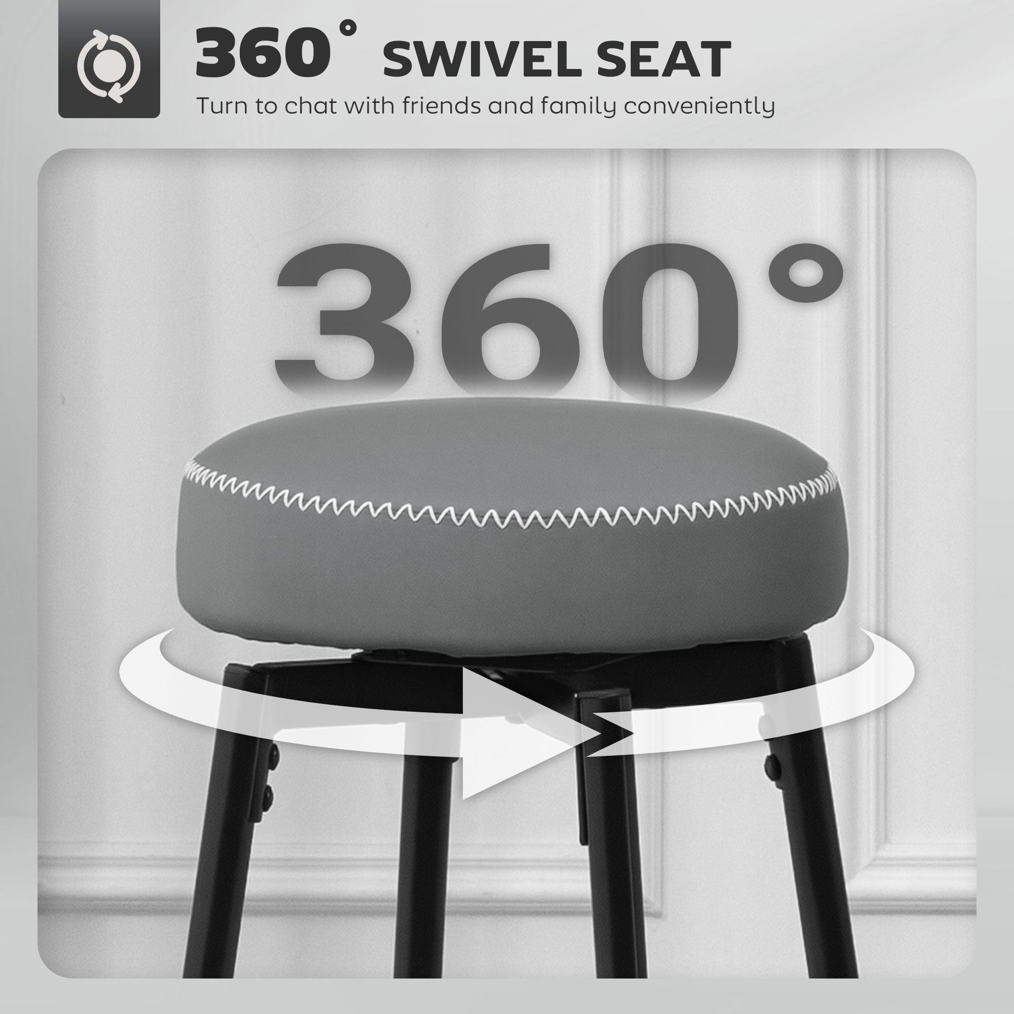 HOMCOM Set of Two Faux Leather Bar Stools - Grey/Black