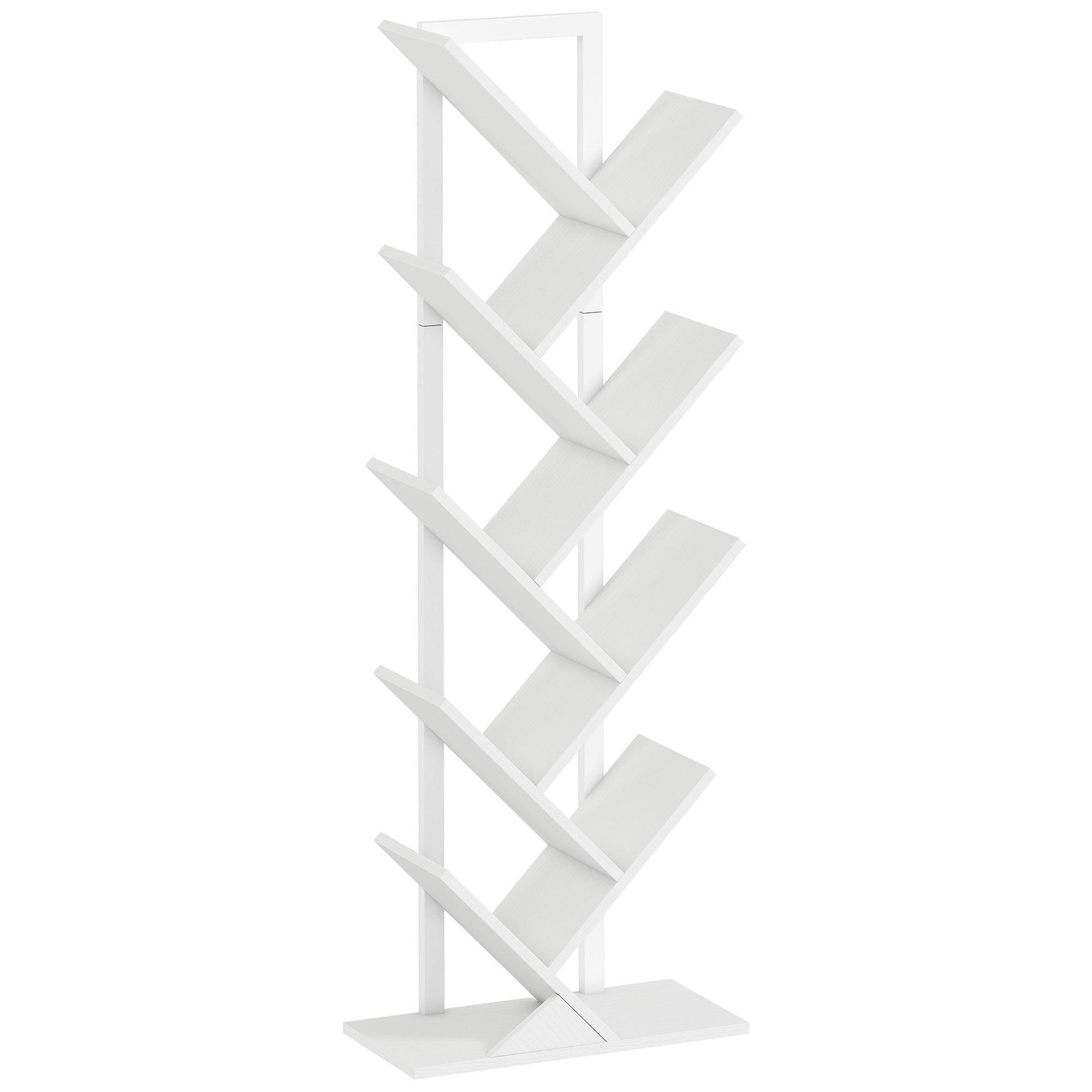 HOMCOM 9-Tier Tree Bookshelf, Industrial Free Standing Bookcase with Steel Frame, Display Storage White