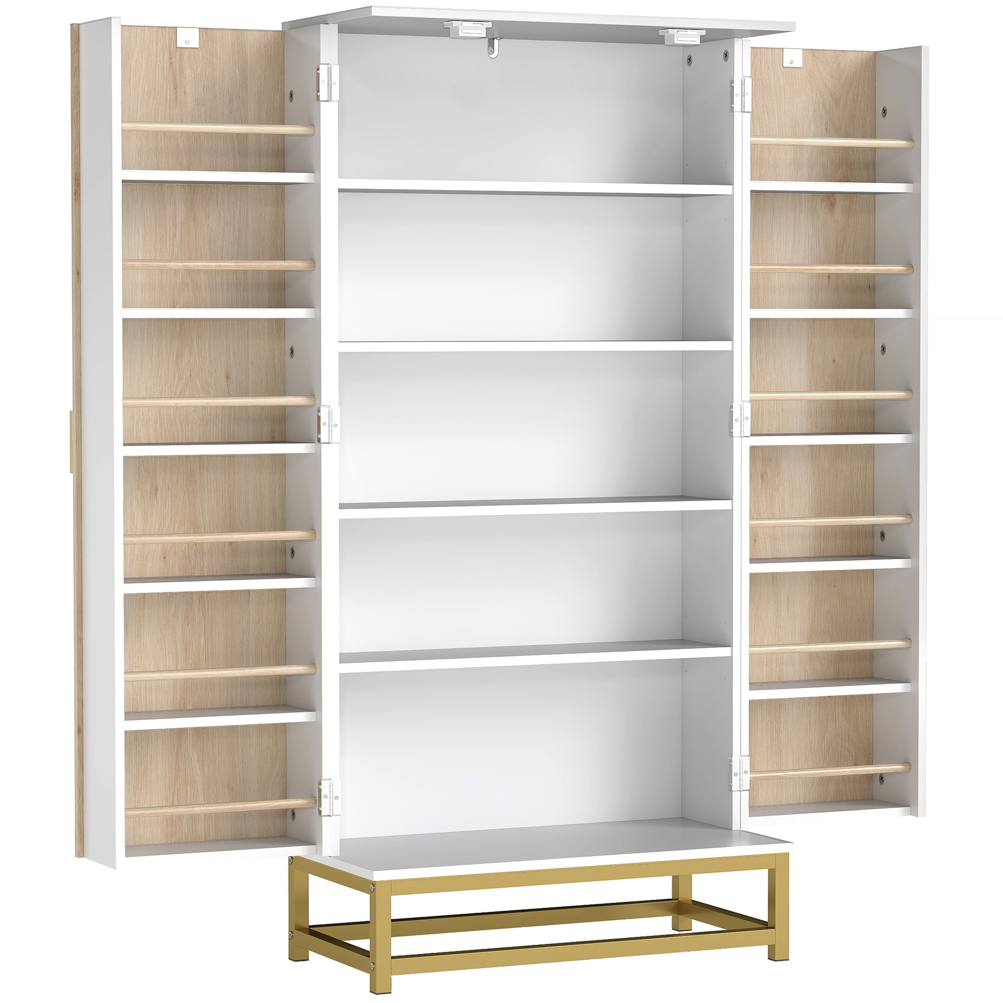 HOMCOM 119.5 cm Kitchen Cupboard, Freestanding Kitchen Cabinet with Double Doors, 5 Tiers, 12 Spice Racks, White