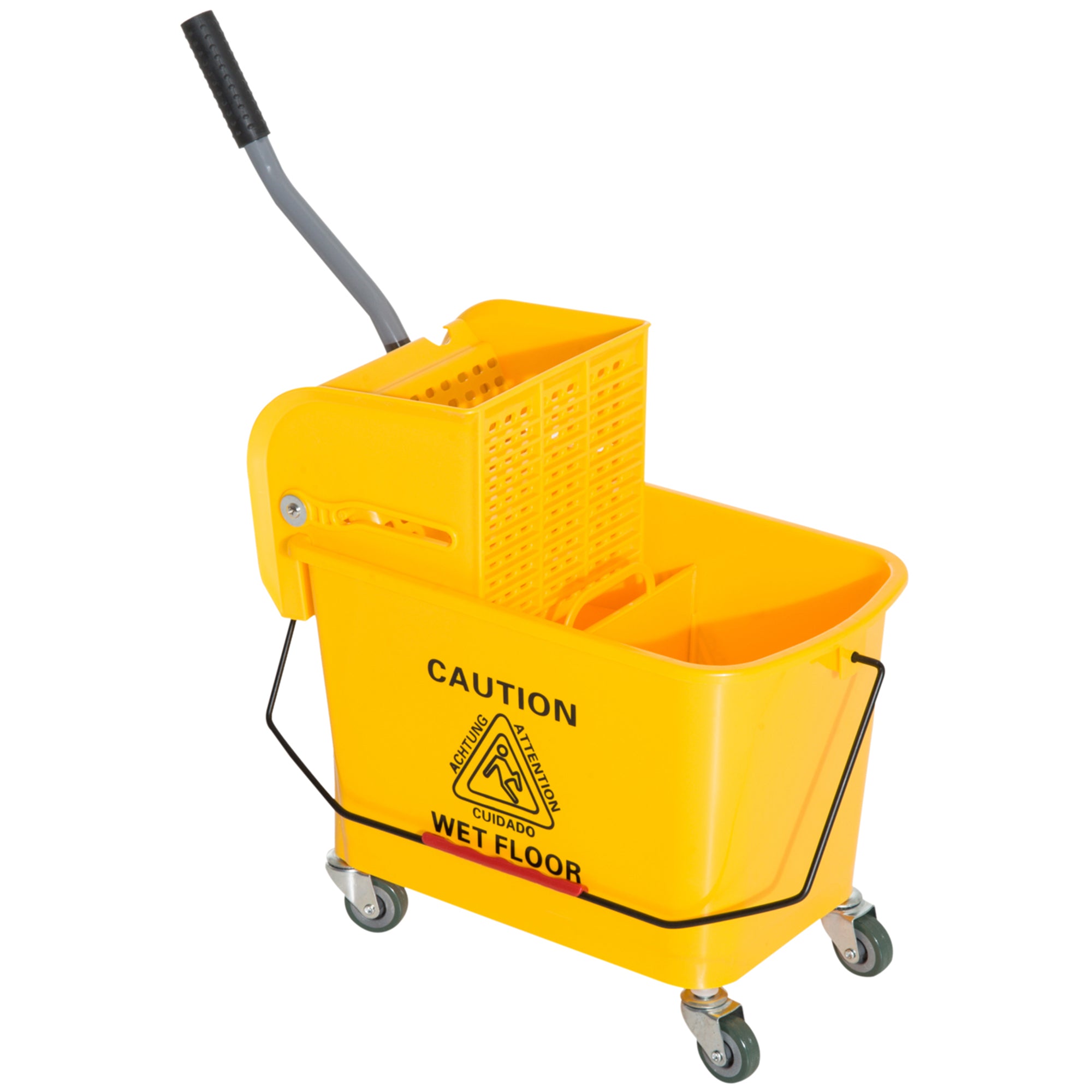 HOMCOM 20L Mop Bucket on Wheels, with Water Separation Panel - Yellow