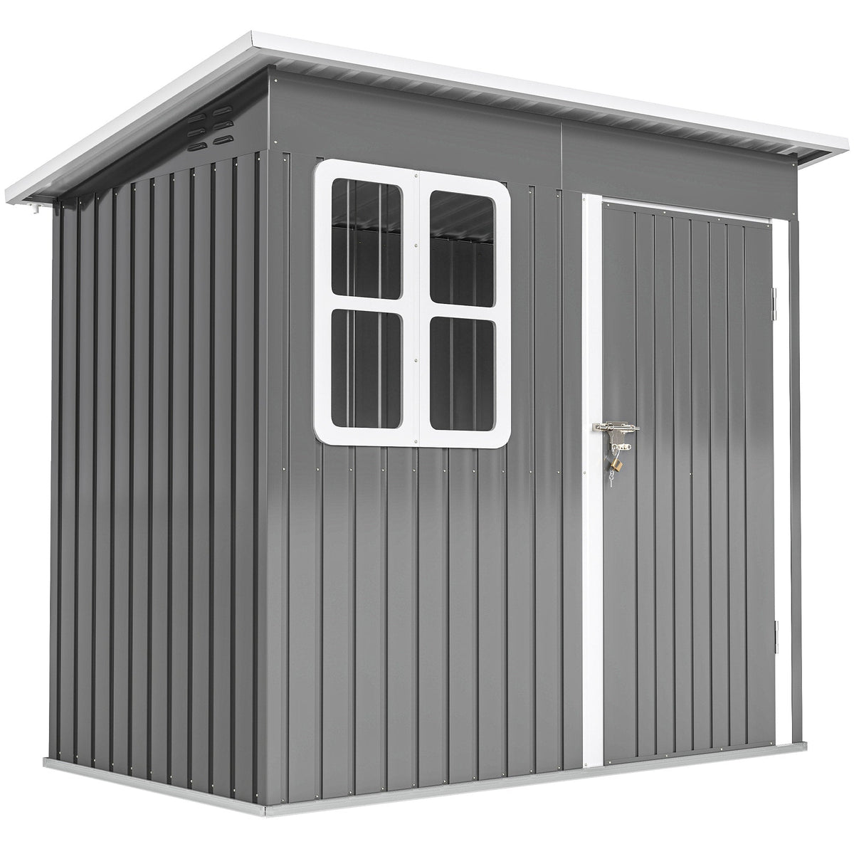 Outsunny 7 x 4ft Eco-friendly Galvanised Steel Garden Shed, with Lock and Gloves, 40kg/㎡ Snow Capacity - Grey