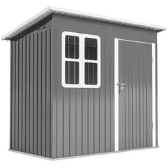 Outsunny 7 x 4ft Eco-friendly Galvanised Steel Garden Shed, with Lock and Gloves, 40kg/㎡ Snow Capacity - Grey