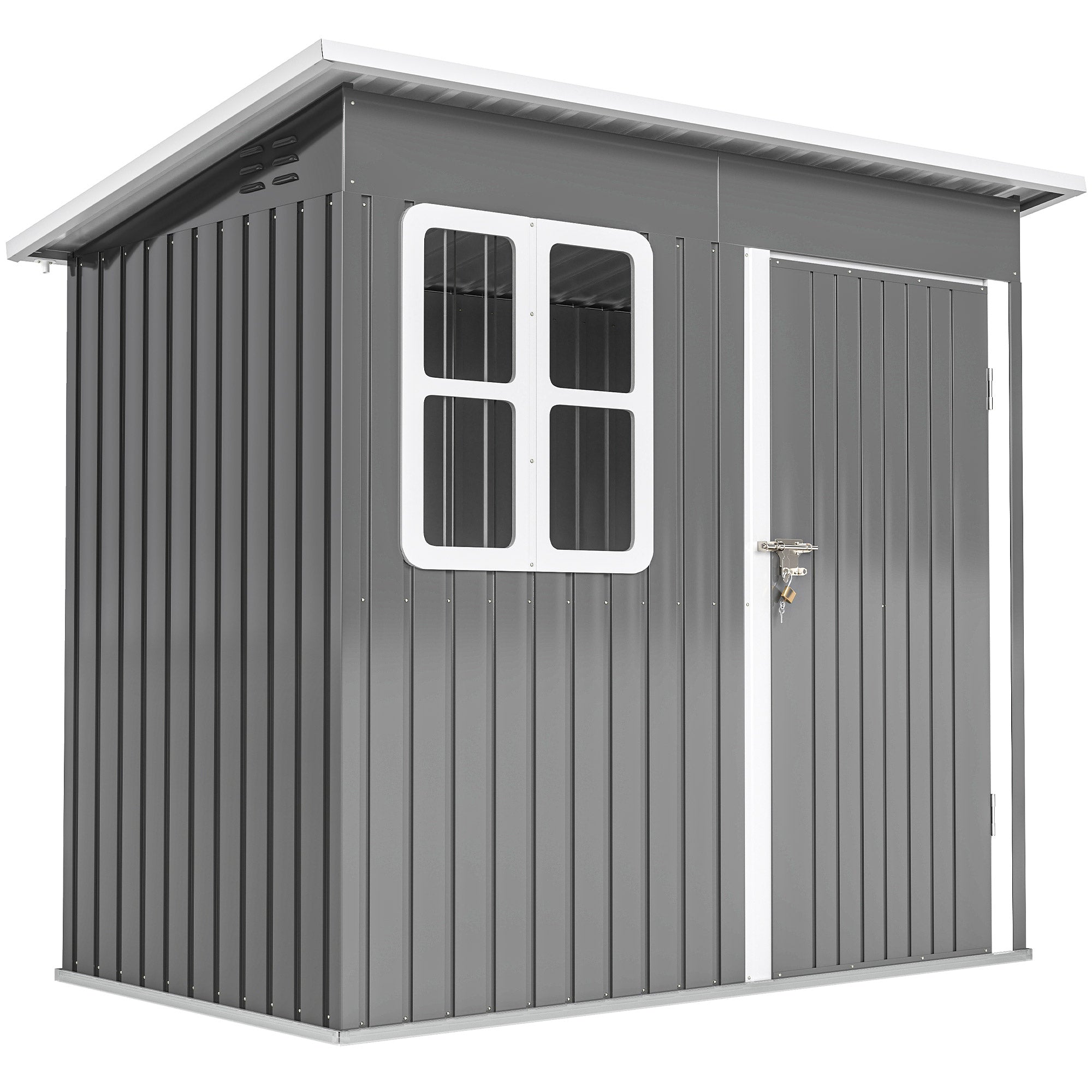Outsunny 7 x 4ft Eco-friendly Galvanised Steel Garden Shed, with Lock and Gloves, 40kg/ã¡ Snow Capacity - Grey