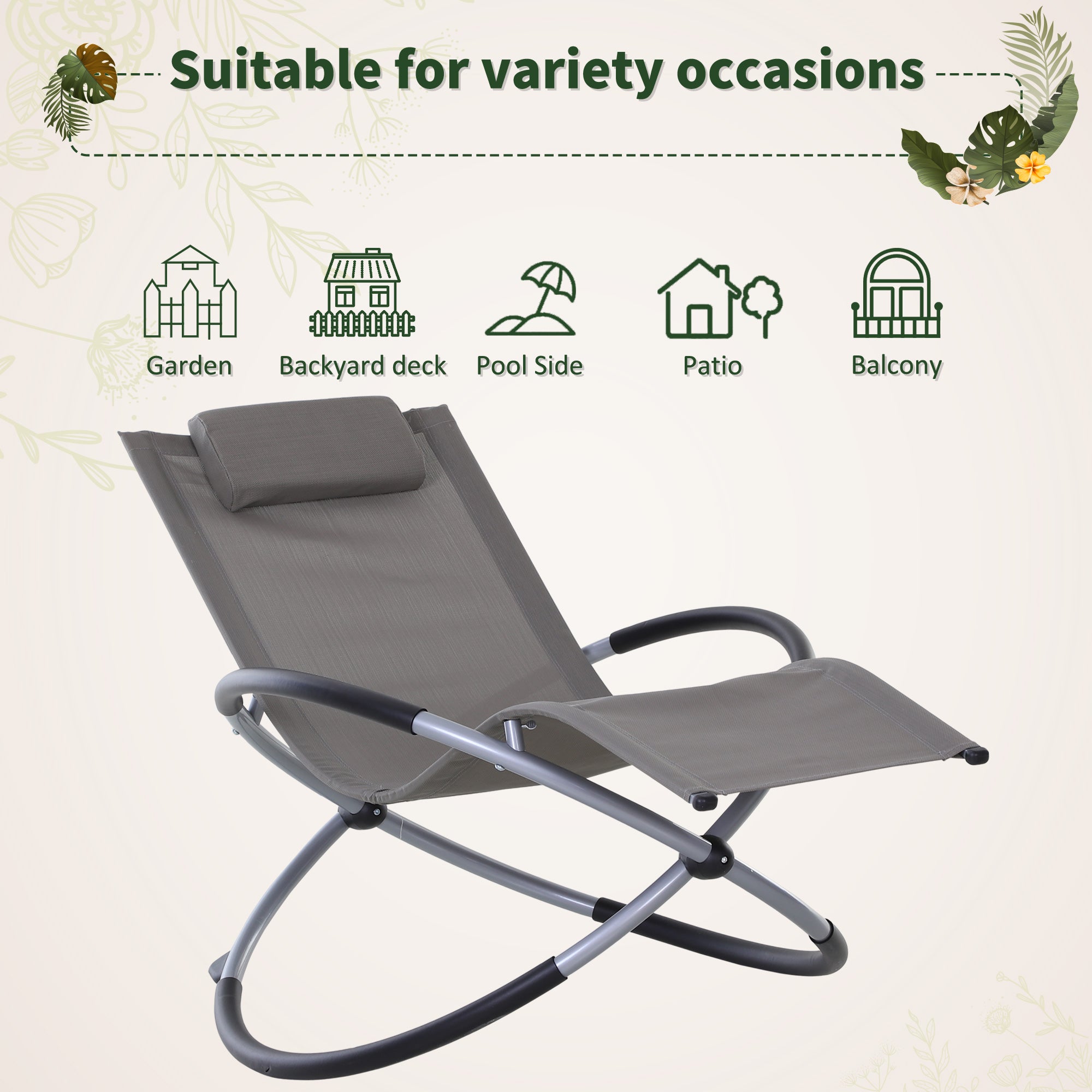 Outsunny Outdoor Orbital Lounger Zero Gravity Patio Chaise Sun Lounger Foldable Rocking Chair with Pillow, Grey