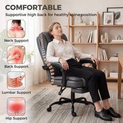 HOMCOM Executive Home Office Chair Reclining Function Footrest Computer Desk Chair High Back, Grey