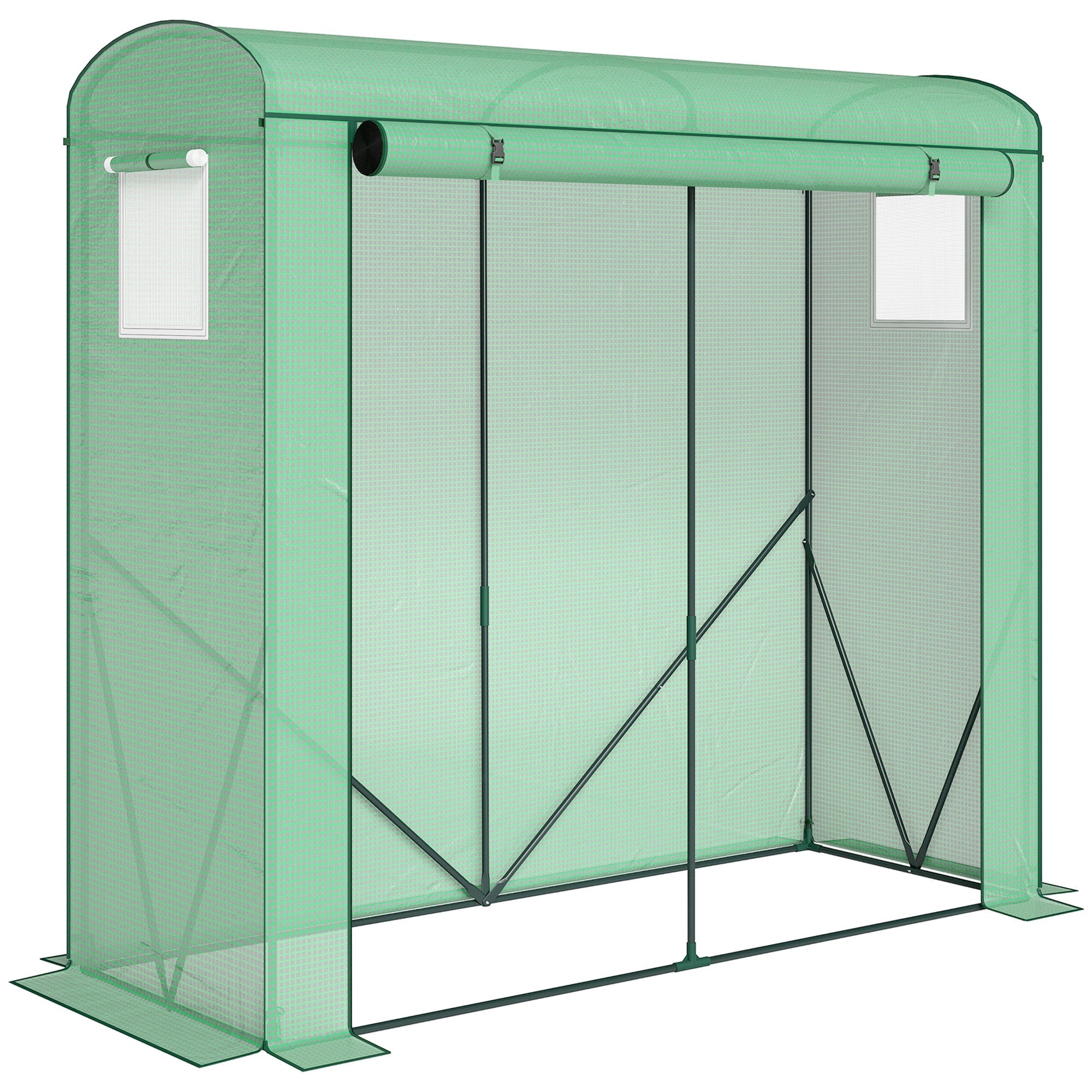Outsunny Mini Greenhouse, Garden Tomato Growhouse with Roll-Up Door and 2 Mesh Windows, PE Cover, 200 x 75 x 188 cm, Green