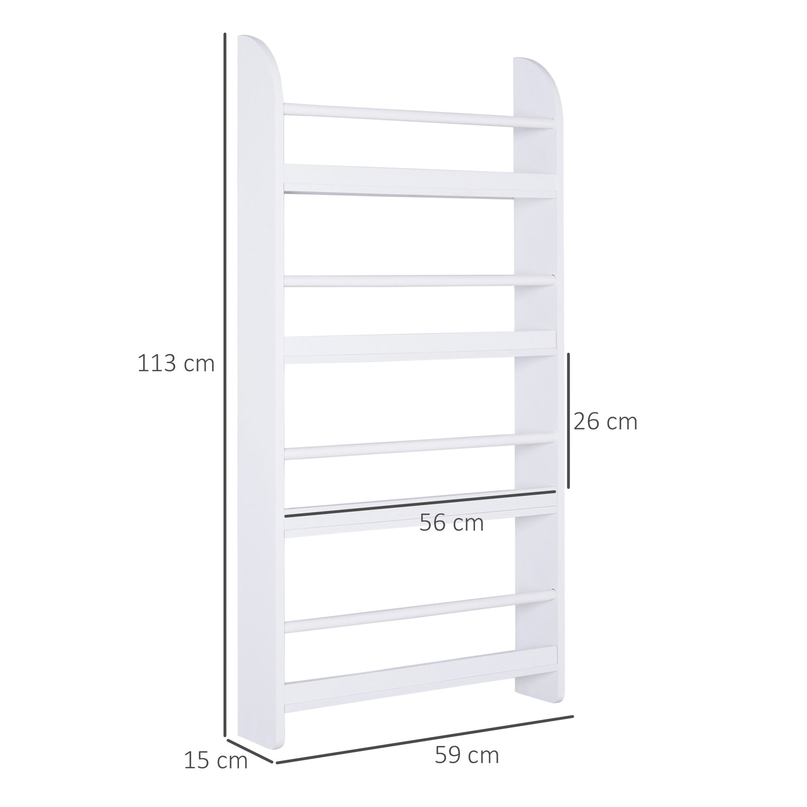 HOMCOM Bookcase, 4 Tier Wall Mounted Bookshelf, 15cm Depth Storage Shelving Rack for Bedroom Nursery Office Home, Accessories Supplies, White