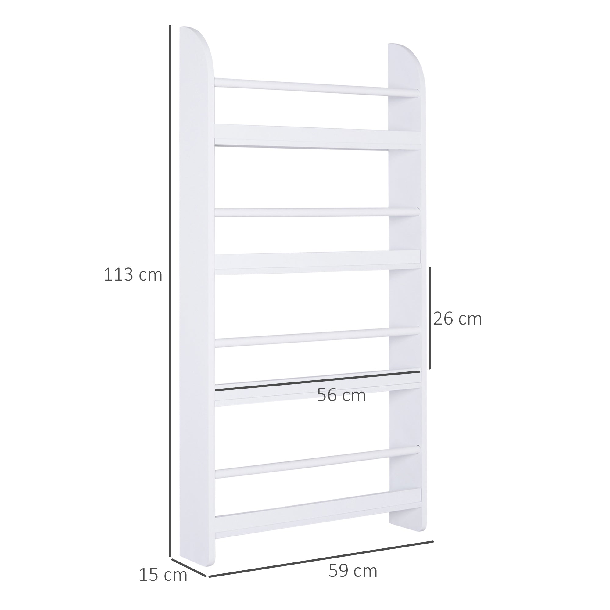 HOMCOM Bookcase, 4 Tier Wall Mounted Bookshelf, 15cm Depth Storage Shelving Rack for Bedroom Nursery Office Home, Accessories Supplies, White