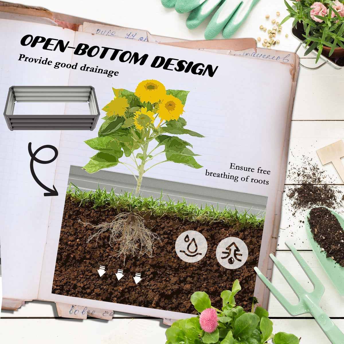 Outsunny Set of Two 110 x 50cm Steel Planter Boxes - Dark Grey