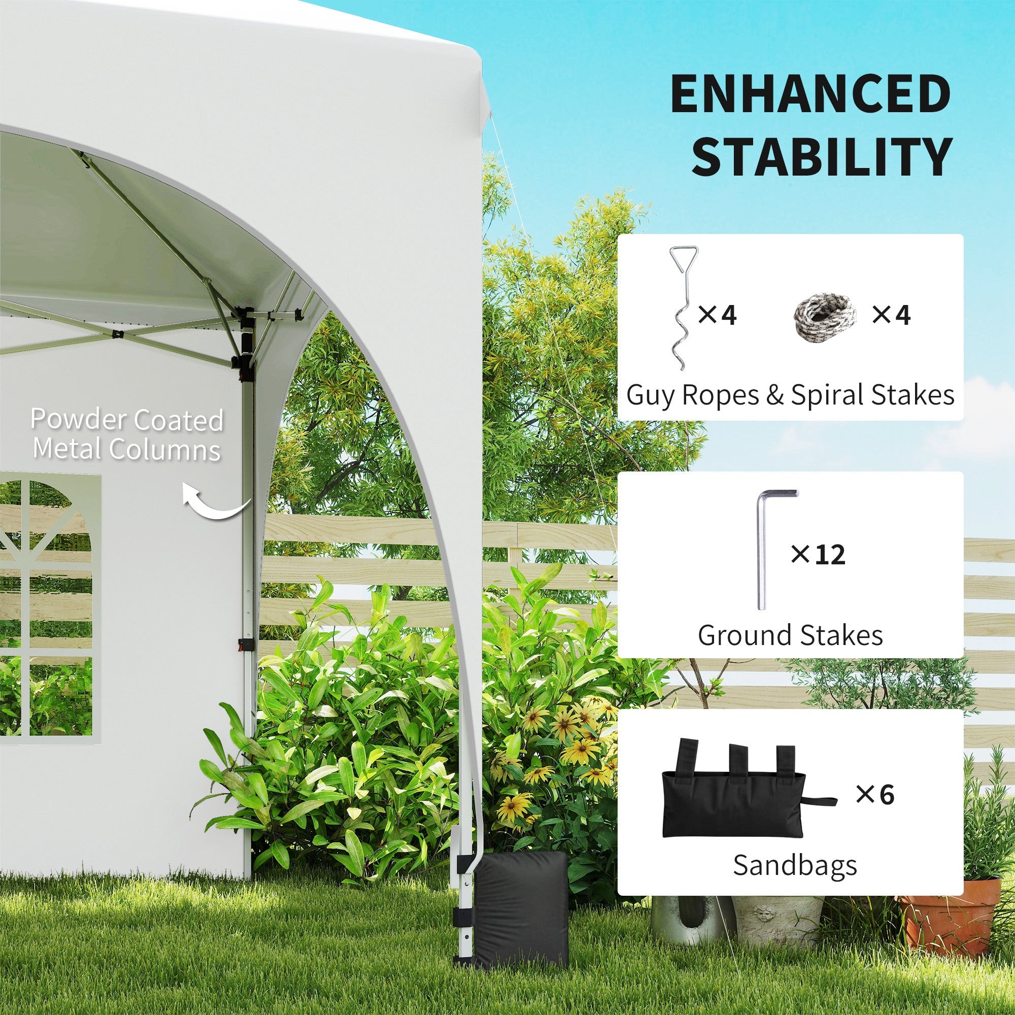 Outsunny 3 x 6m Pop Up Gazebo Shelter with Sides, 6 Sandbags, Peak Top Garden Party Tent Marquee with Carry Bag, Light Grey/White