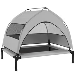 PawHut Portable Elevated Dog Bed with Removable Canopy, Cooling Raised Pet Cot for Small Medium Dogs, 76 x 61 x 70 cm