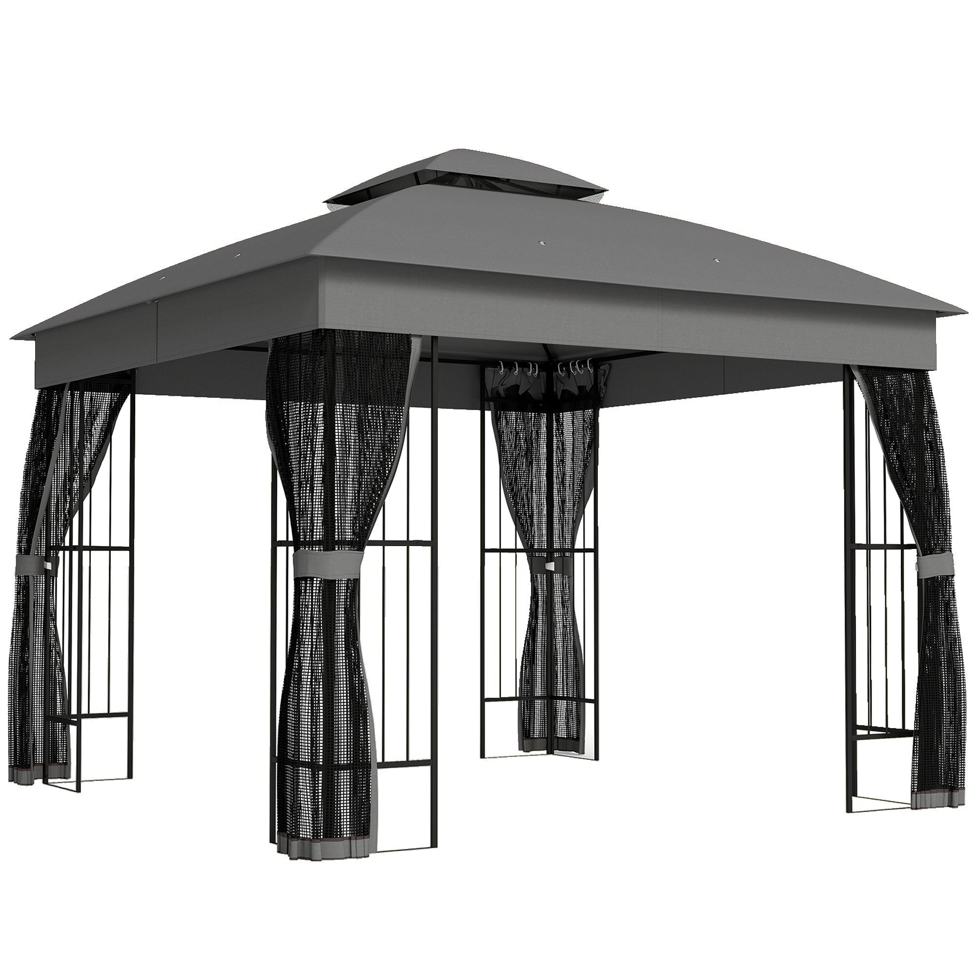 Outsunny 3 x 3 m Outdoor Garden Gazebo with Post Shelves, UPF50+ DoubleÂ Roof Patio Permanent Pavilion, Grey